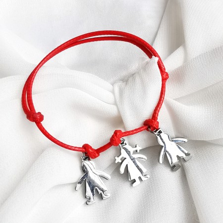 Bransoletka na sznurku z zawieszką dziecko z grawerem srebrna