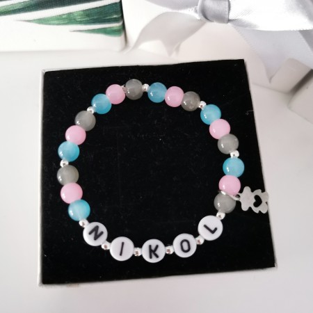 Bransoletka dziecięca z imieniem i zawieszką miś