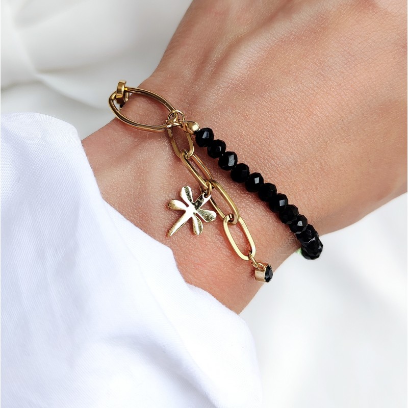 Bransoletka z połyskujących kryształków i stali chirurgicznej Bransoletka z połyskujących kryształków i stali chirurgicznej