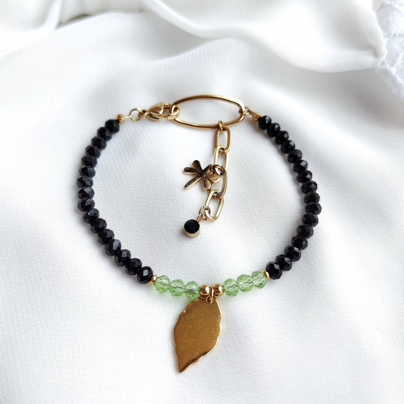 bransoletka czarno zielona z dodatkiem stali chirurgicznej bransoletka czarno zielona z dodatkiem stali chirurgicznej