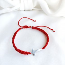 Pleciona bransoletka handmade z zawieszką srebrny krzyżyk