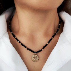 Naszyjnik z czarnych kryształków złota monetka