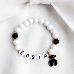 Czarno biała Personalizowana bransoletka z imieniem dziecka