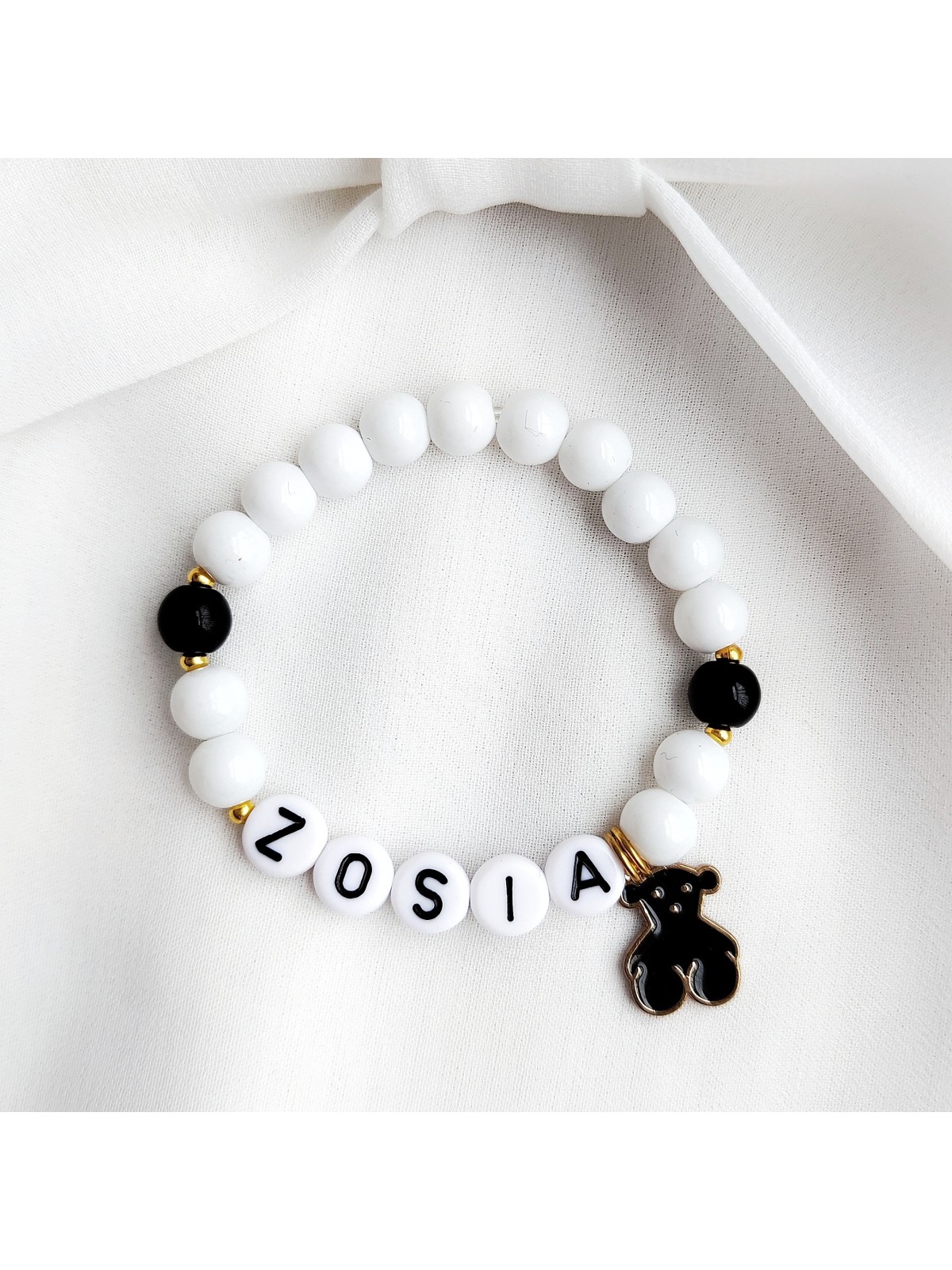 Czarno biała Personalizowana bransoletka z imieniem dziecka