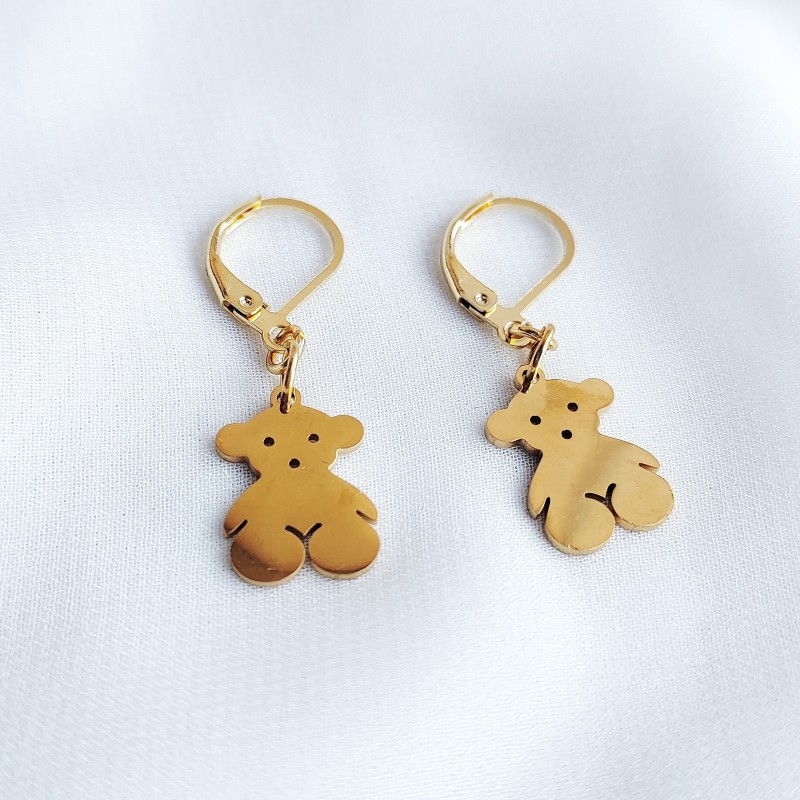 Złote kolczyki z zawieszkami w kształcie Misia Złote kolczyki z zawieszkami w kształcie Misia
