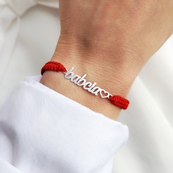 Bransoletka Babcia na sznurku srebrna pleciona