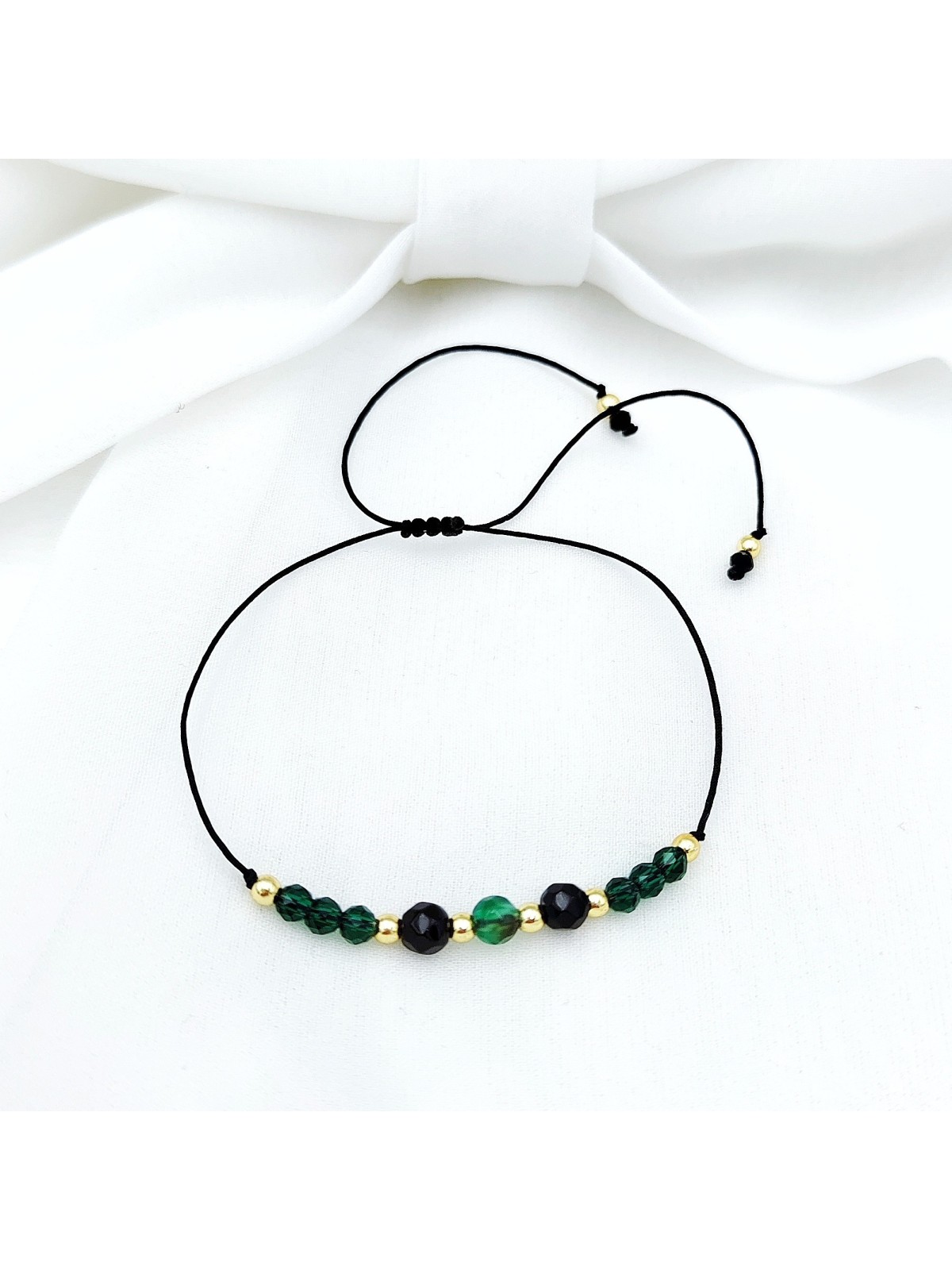 Bransoletka handmade z kamieniami Onyks Szmaragd i zielony Jadeit