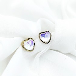 Kolczyki złote serduszka z opalizującym oczkiem