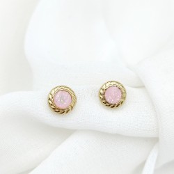 Kolczyki złote sztyfty z różowym oczkiem