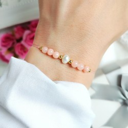 bransoletka z jadeitem i naturalną perłą