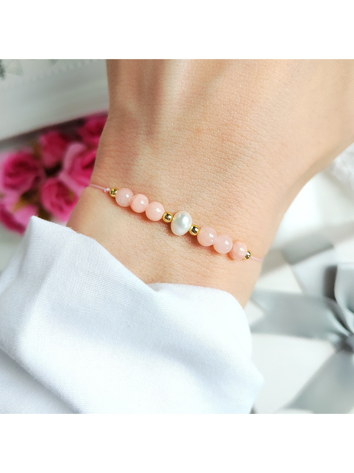 bransoletka z jadeitem i naturalną perłą bransoletka z jadeitem i naturalną perłą