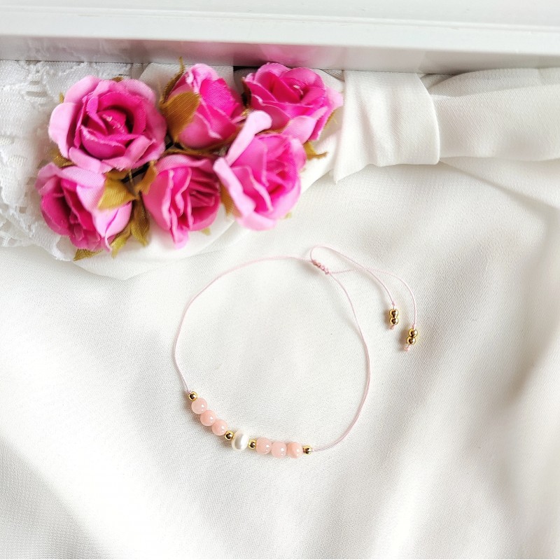 bransoletka z różowym jadeitem i perłą naturalną bransoletka z różowym jadeitem i perłą naturalną