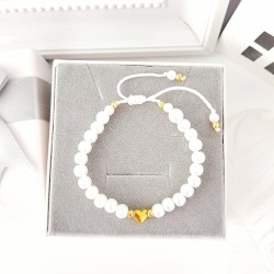 Bransoletka z pereł i koralik złote serce  z hematytu