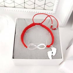 Bransoletka Mama nieskończoność stópki z grawerem pleciona na sznurku